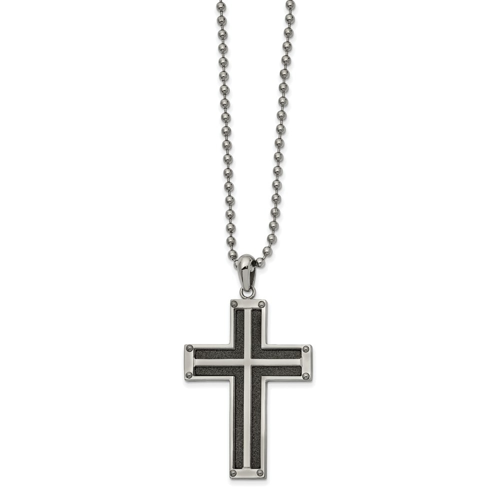 Saris and Things Stainless Steel Polished & Laser Cut Cross Pendant Necklace 22in Saris and Things Stainless Steel Polished & Laser Cut Cross Pendant Necklace 22in